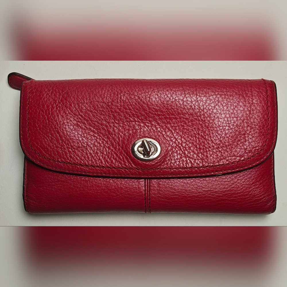 Coach Park Burgundy Red Leather Turnlock Slim Envelope Wallet
